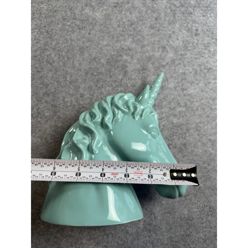 Teal Blue Unicorn Head Ceramic Coin Piggy‎ Bank Shelf Decor Animal Collectible
